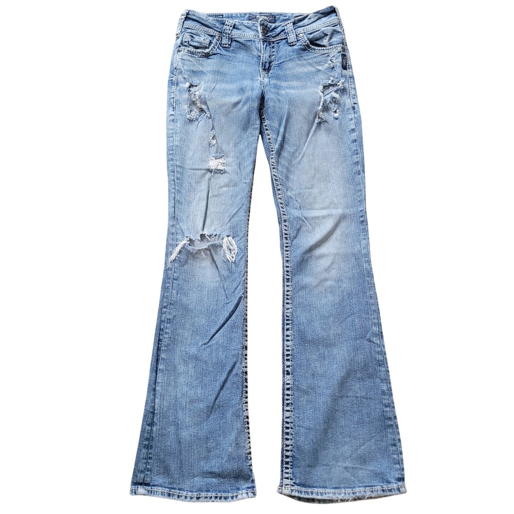 Silver Jeans W27 L33 Suki Mid Bootcut Women Light Wash Distressed
